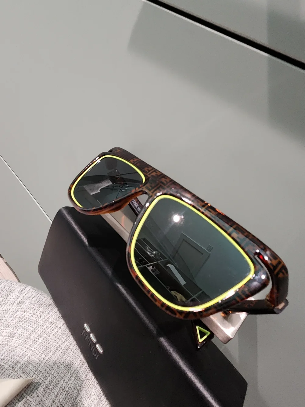 Fendi Brown Tortoiseshell Logo Sunglasses with Neon Yellow Trim - Picture 5 of 7